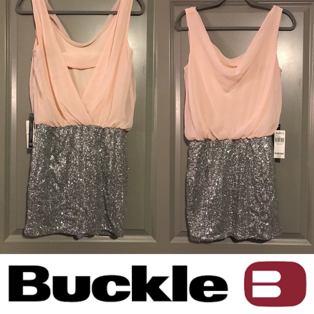 Buckle Blush & Silver Sequined Bottom Dress